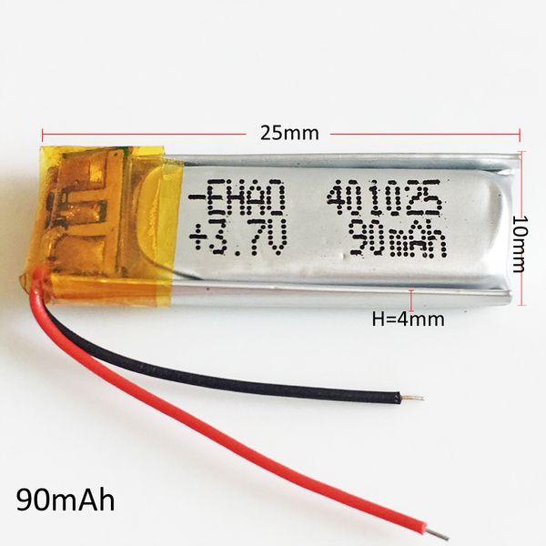 Modelo: 401025 90mAh 3.7V Lithium Polymer LiPo bateria recarregável células de energia para MP3 Mp4 PAD DVD relógio inteligente fone de ouvido bluetooth fone de ouvido