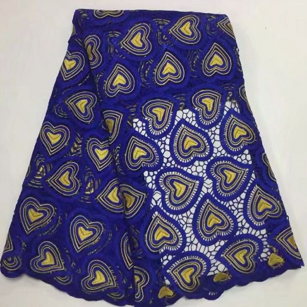 

5 Yards/pc Popular royal blue african water soluble lace and yellow heart style embroidery lace fabric for clothes BW145-1