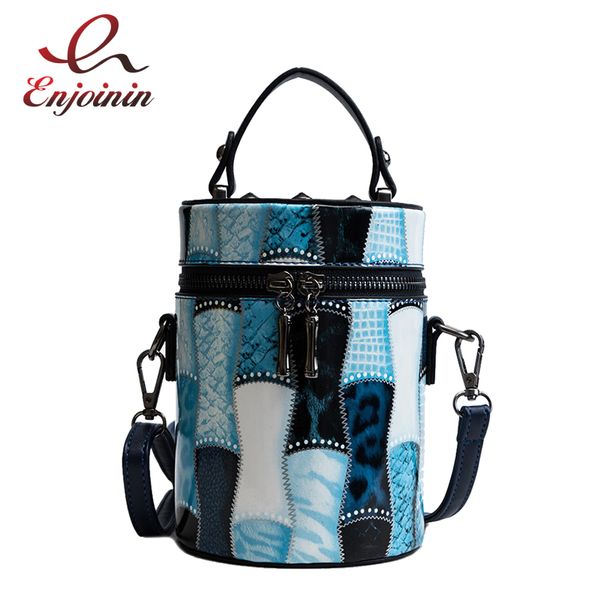 

new design fashion stitching pattern pu leather rivet bucket shape women handbag shoulder bag female bolsa mini messenger bag