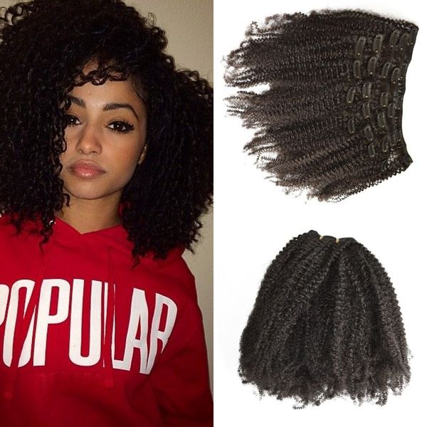 

4a,4b,indian human hair extensions 7pcs afro kinky curly clip in natural colour for black women g-easy, Black;brown