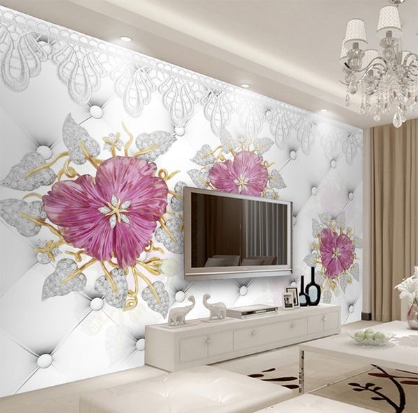 

custom retail 3d soft pack jewelry flower tv background wall luxury jewelry diamond mosaic flower mural
