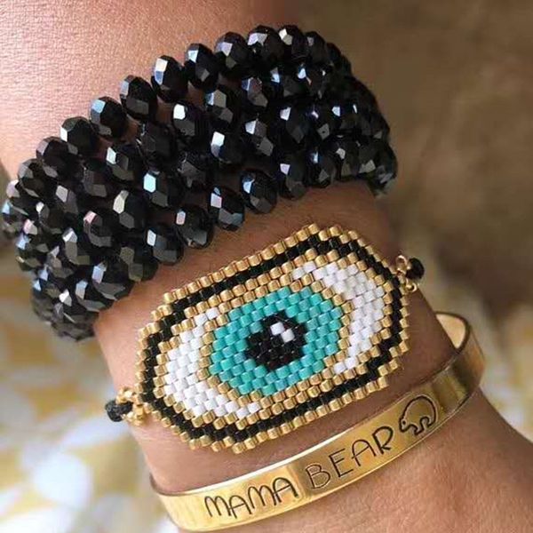 

go2boho dropshipping evil eye bracelet gold miyuki eye bracelets delica seed beads beadwork handmade woven women gifts jewelry, Golden;silver