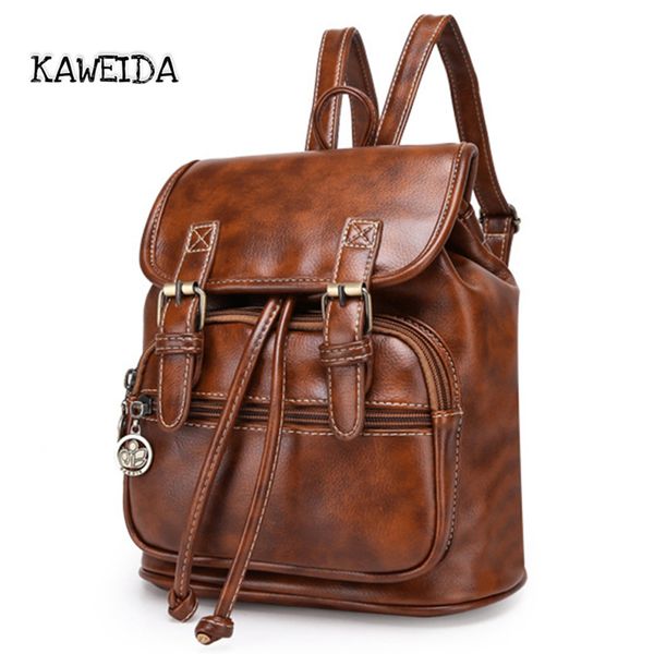 Retro Women Pu Leather Mini Backpack Small School Bag For Teenager