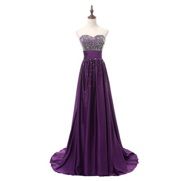 2018 venda quente de moda roxo querida de cristal a linha de vestidos de festa com lantejoulas tafetá andar de comprimento noite vestidos de celebridades Formal BE04