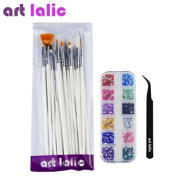 

3000pcs 2mm nail art glitter rhinestones +15pcs brushes pens set + black antistatic nail tweezers clip nipper tools, Yellow