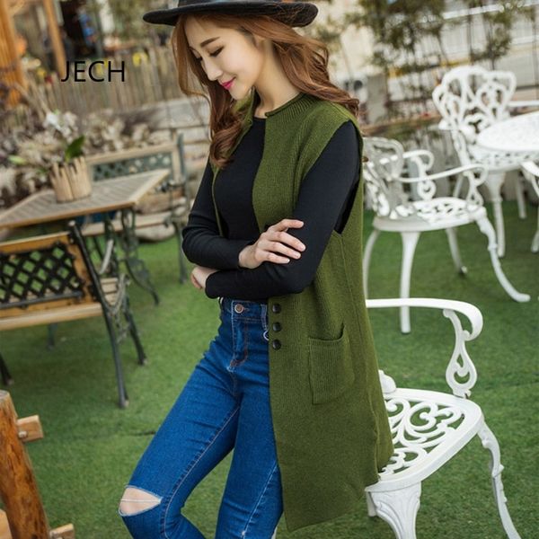 

jech vintage single-breasted long cashmere women winter sleeveless cardigan sweater wool spring loose women's knitted coat, White;black