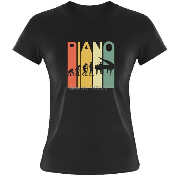 

vintage retro evolution of piano t-shirt women o-neck short sleeve cotton t shirt hip hop tees harajuku streetwear, White