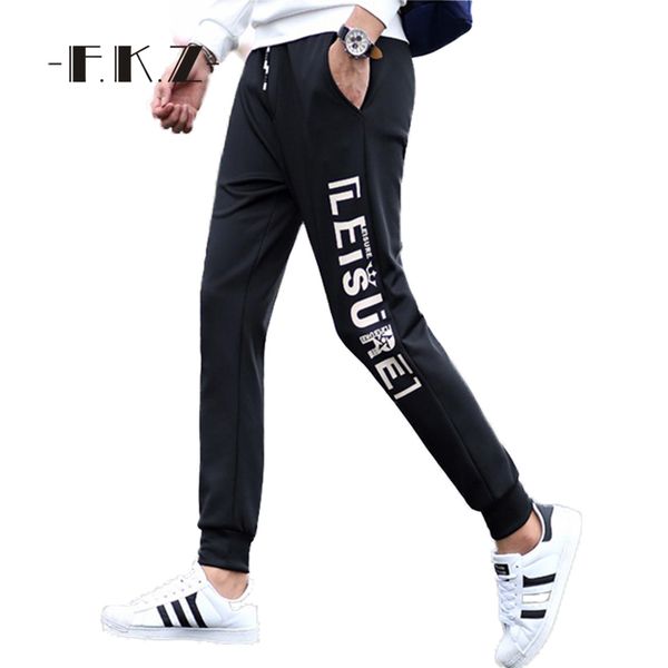 

fkz new men pants vogue printed sweatpants stripe joggers drawsting smooth fashion ankle banded pants size m-5xl clothing gnp007, Black