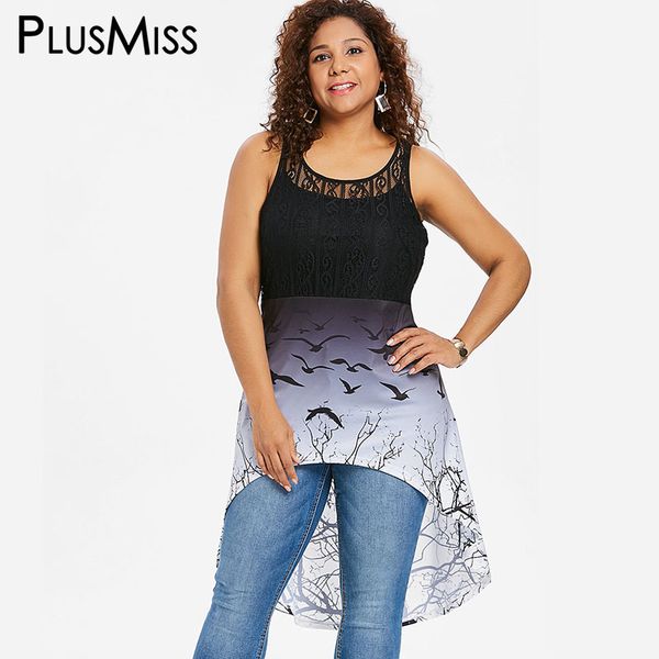 

plusmiss plus size 5xl xxxxl xxxl print lace long tunic tank women clothes summer sleeveless vests ladies big size, White