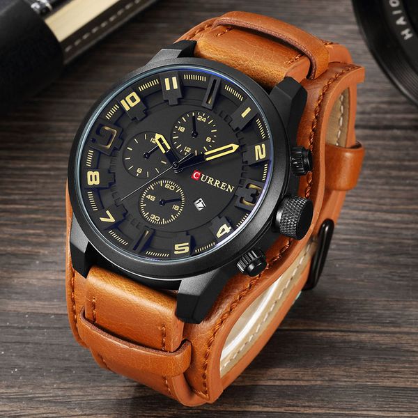 

fashion quartz mens watches curren leather wristwatch for man casual date male clock relogio masculino, Slivery;brown