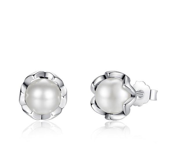 

pandora earrings 925 sterling silver cultured elegance stud earrings with white fresh water cultured pearl sterling silver jewelry kka1812, Golden;silver