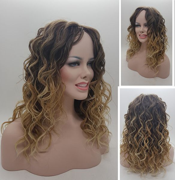 

corrugated synthetic curly blonde wig dark roots ombre wig for black white women high heat fiber pelucas sinteticas rubias perruque perucas