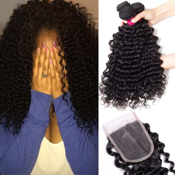 

8а реми 3 пучка прямой волны тела свободная волна кудрявый вьющиеся девственные наращивание волос с закрытием кружева 100% необработанный ре, Black;brown