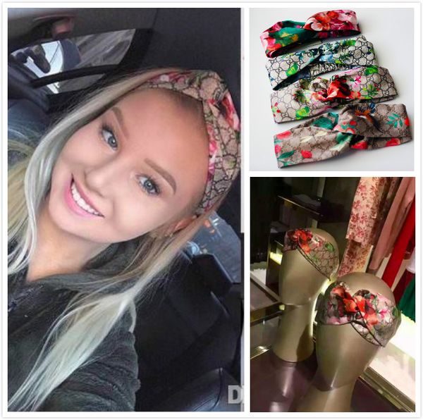 

2pc fa hion de igner 100 ilk cro infinity headband fa hion luxury brand ela tic hair band for girl retro floral bird turban headwrap