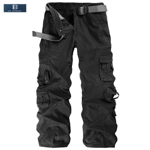 

el barco] new arrival cotton men cargo pants casual trousers pocket autumn soft breathable black khaki male long loose clothing