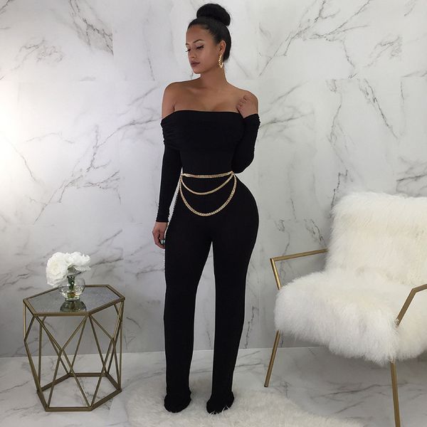 

autumn slim jumpsuits for women 2018 long sleeve strapless women jumpsuit clubwear macacao feminino black overalls, Black;white