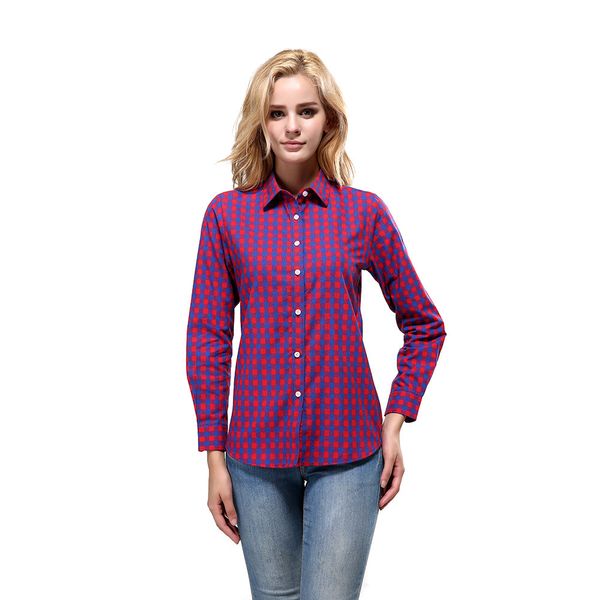 

Women Plaid Printing Shirt Female Blouses Shirts Spring Fashion Pure Cotton Casual Ladies Long Sleeves Basic Blouse