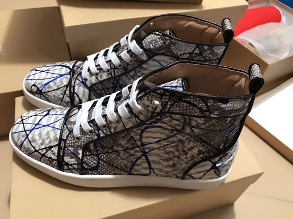 

2018 flat leather men,women eu35-46 high outdoor red bottom popular sneakers casual lace-up quality walking party trainer wedding pyhto okai, Black