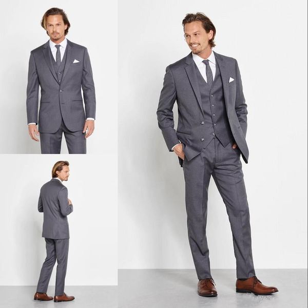 Acheter Costumes De Mariage Gris Clair Sur Mesure Pas Cher Pour Hommes Slim Fit Grooms Tuxedos 3 Pièces Hommes Costumes Veste Gilet Pantalon