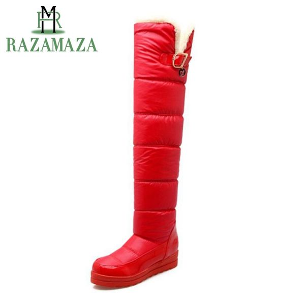 

razamaza snow boots women keep warm fashion platform fur over knee boots warm winter long botas for woman shoes size 34-43, Black