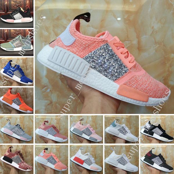 

wholesale new womens men r1 sequins triples runner primeknit grey pink black white mens running shoes training sneaker men shoes for women