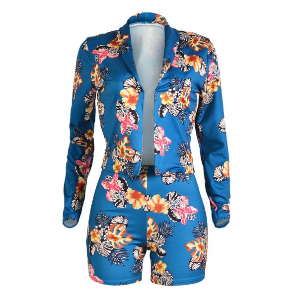 

Fashion Women Two Pieces Shorts Set Spring Autumn Long Sleeve Floral Print Outfits Elastic Waist Shorts Girls Suit Sets S-XL