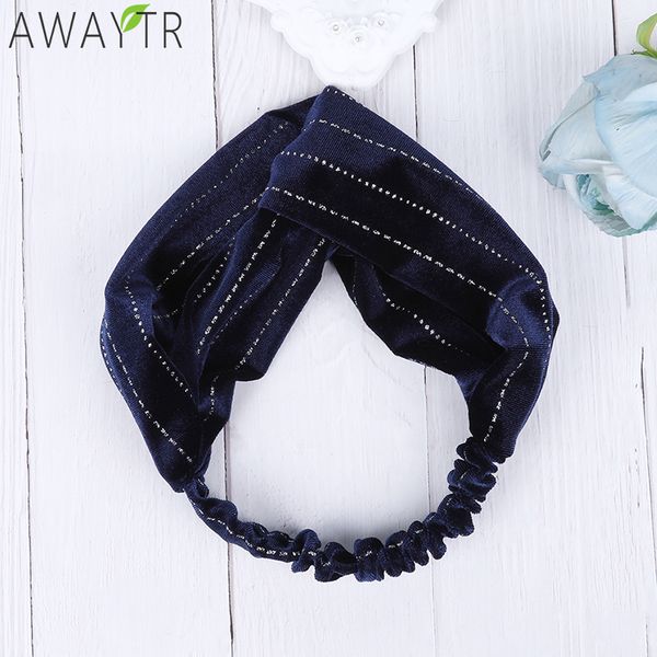 

awaytr female vintage striped velvet fabric elegant headbands middle wide side elastic cross headband women hair accessories