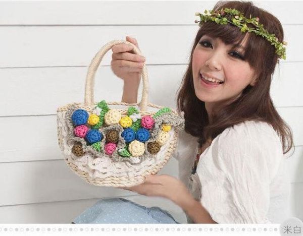 

лоли милый мяч мяч соломы мешок винограда фрукты женский ручной тканые сумки досуг сумка