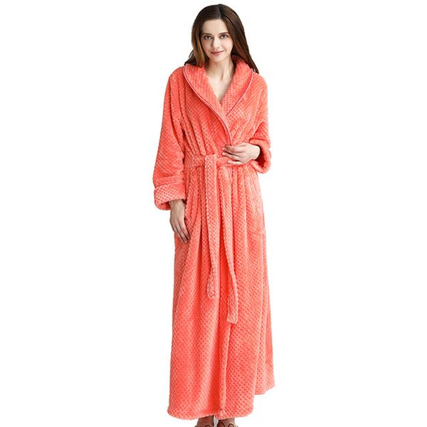 

women thermal hooded extra long flannel bathrobe thick warm winter kimono bath robe with belt female dressing gown plus size, Black;red