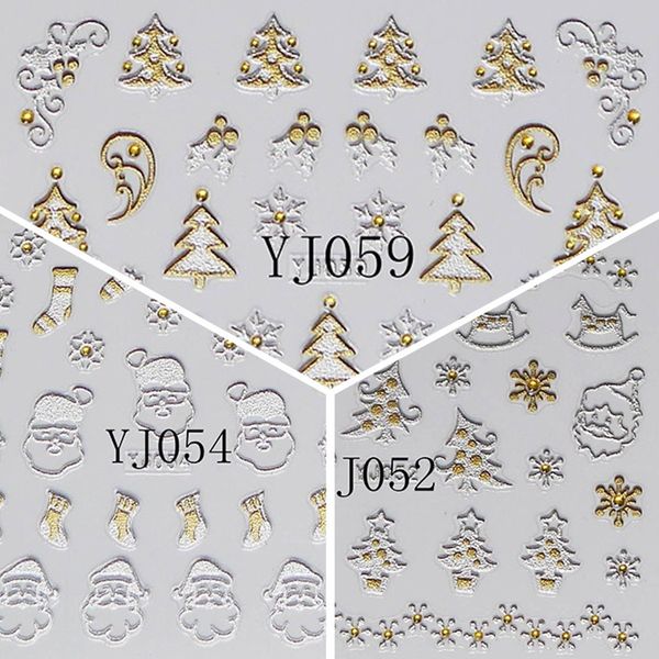 

mtssii 12 designs christmas series nail art stickers 3d gold silver metallic snowflakes snowman nail decals decoration manicure, Black