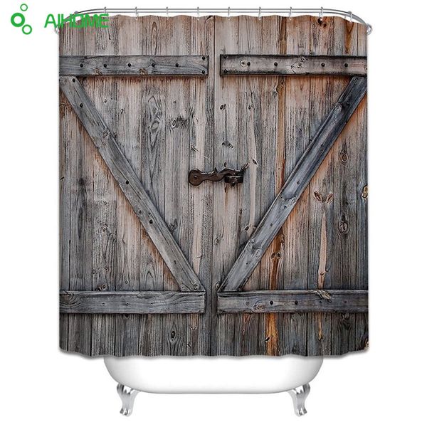 

old wooden garage door shower curtain 180x180cm/150 * 180 cm waterproof polyester shower curtain bathroom decorations
