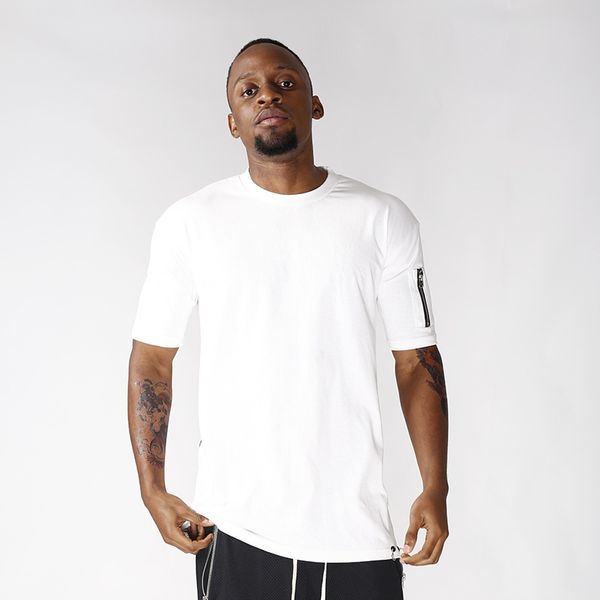 

brand new cotton t shirts mens summer street wear hip hop o-neck t -shirts fashion zipper on sleeve t -shirts pure color sale, White;black