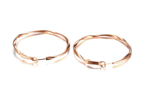 

trendy simple geometric titanium steel hoop earrings for women rose gold color big twist circle ladies earrings jewelry brincos, Golden;silver