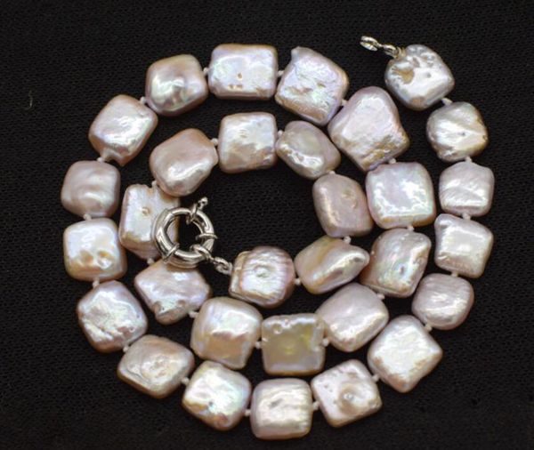 

freshwater pearl pink purple 12-13mm square necklace nature beads wholesale 17inch, Silver