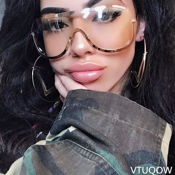

2019 fashion oversized rimless sunglasses women brand designer new vintage lady sunglass points sun glasses female eyewear uv400, White;black