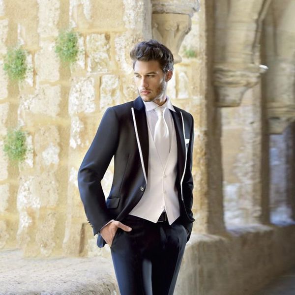 

formal black men suits for wedding slim fit groom tuxedos groomsmen suits 3 pieces jacket white vest pants peaked lapel retro italian style, Black;gray