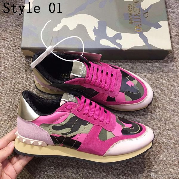 

shoes [original box] fashion stud camouflage sneakers shoes footwear men,women flats luxury designer rockrunner trainers casual shoes, Black