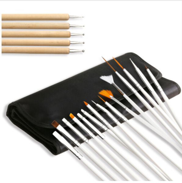 

20pcs/set nail drawing brush manicure tools wood painting dotting nail pen tools nail art brush set, Yellow