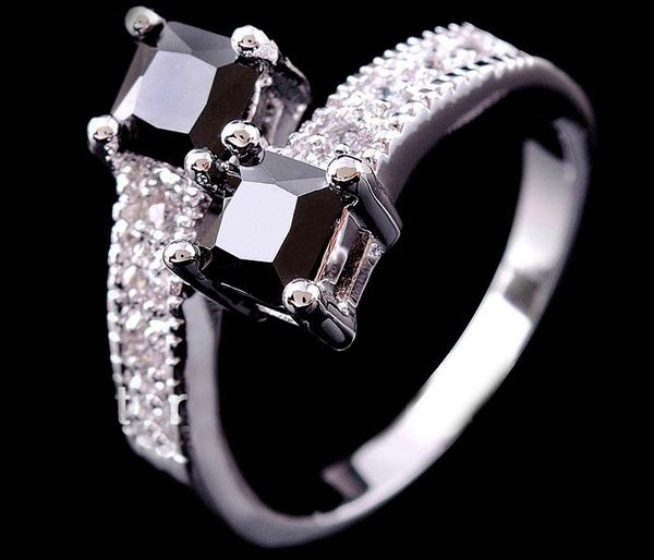 

male female black geometric stone ring cute simple 925 silver engagement finger ring vintage wedding rings for men and women