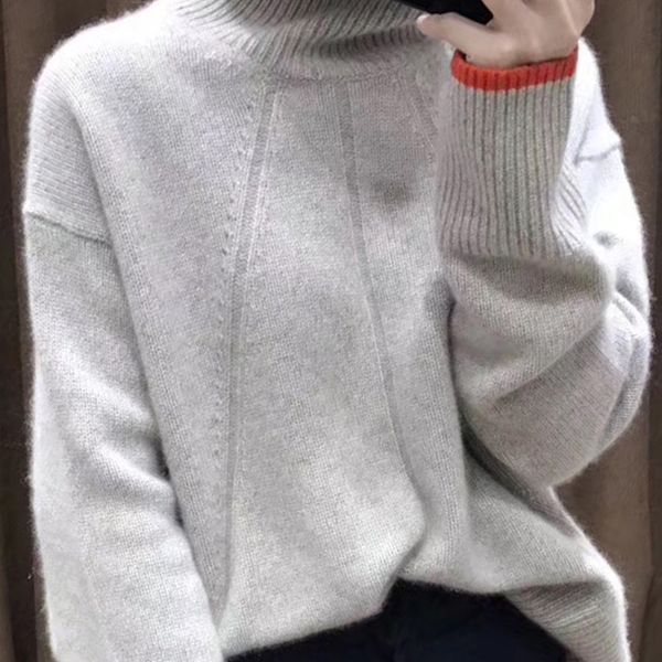 

2018 double thickening loose turtleneck cashmere sweater female sweater cashmere pullover, White;black