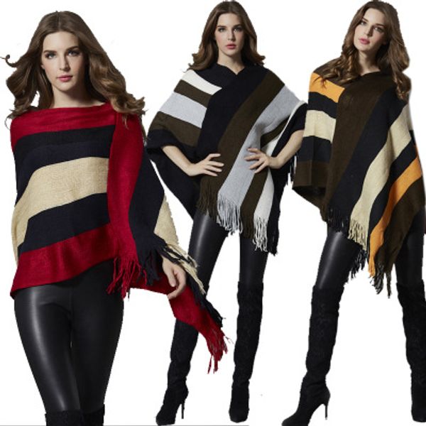 

2018 autumn and winter large size women's bat sleeve sweater shawl sweater, White;black