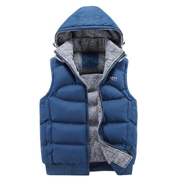 

fashion sleeveless jacket 2018 men thickening 100% cotton vest hat hooded warm vest winter waistcoat men casual windbreaker, Black;white