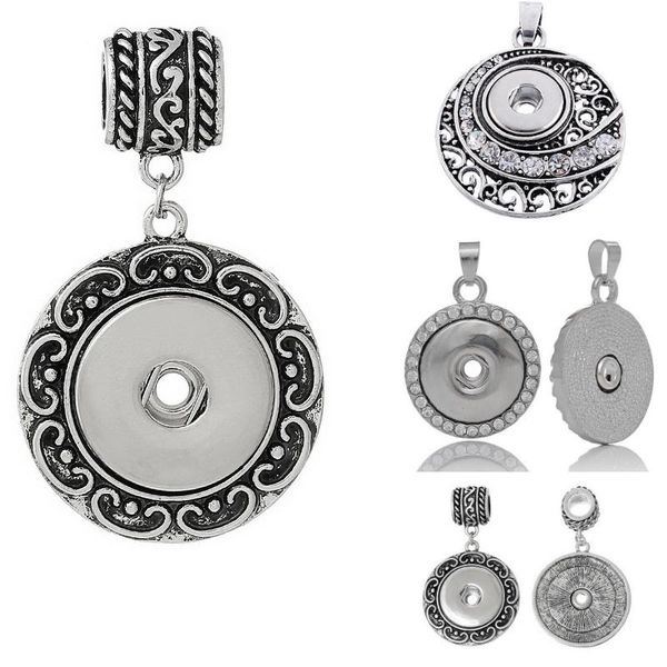 

wholesale 3 styles 2018 fashion round snap chunk necklace pendent charms fit snaps buttons, Silver