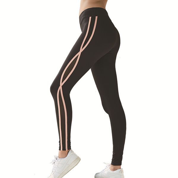 

cross striped skinny yoga pants women patchwork mesh gym leggings slim running jogging ankle length sports tights woman fitness, White;red