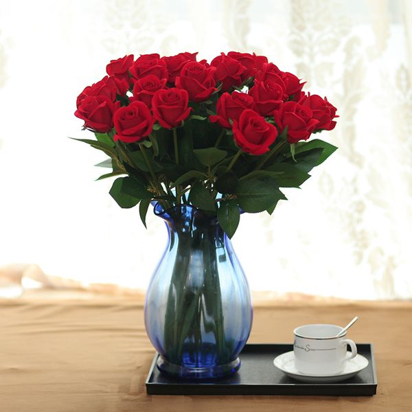 2020 Artificial Red Rose Flower Flannelette Wedding Bridal Bouquet