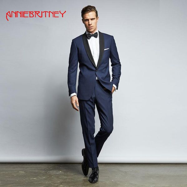 

2018 navy blue men suit for wedding evening party satin shawl lapel classic jacket custom blazer slim fit formal tuxedo 2 piece, White;black