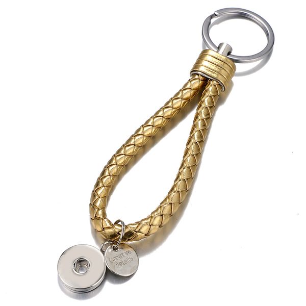 

10pcs mixes colors popular fashion weave pu leather key chains 18mm snap button keychain jewelry for men women 18colors key rings, Slivery;golden