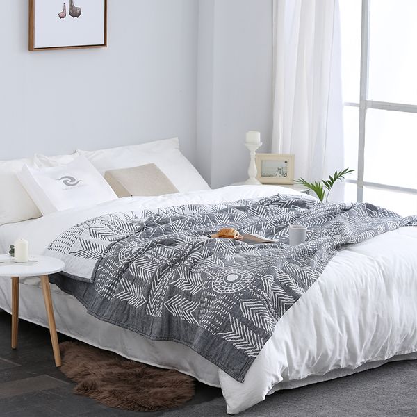 

100% cotton four layers summer blanket americ style geometry prints towel blanket soft skin-kindly bedding quilts sofa throw