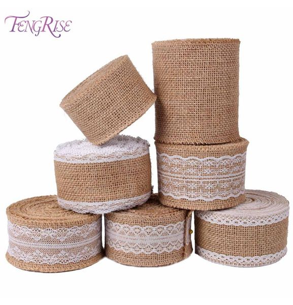 FENGRISE Nastro di juta 5M Centrotavola matrimonio vintage Decorazione Pizzo sisal Trim Iuta Hessian Rustico Decorazioni per feste per eventi