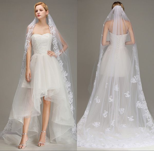 

один слой кружева длинные свадебные вуали с кружевной аппликацией кружева свадебные вуали белый слоновой кости вуали для свадьбы бесплатная, Black